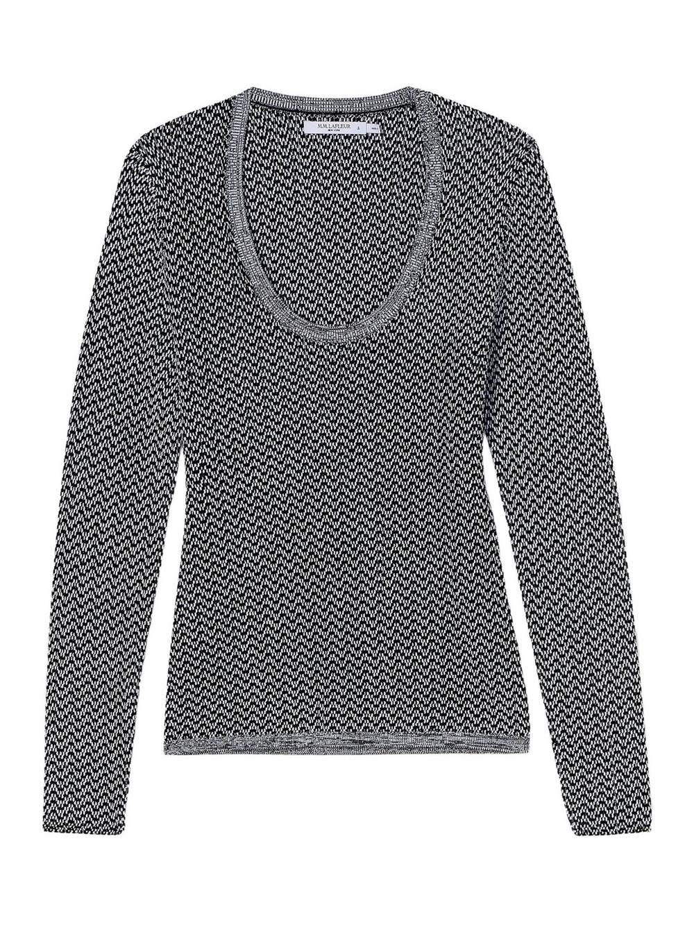 MM Lafleur “The Rae Day to Night Top” Black & White Scoop Neck Long Sleeve Knut